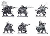 Солдатики из пластика Тевтонский орден. Конные рыцари (6шт, цвет - серебряный, б/к), Воины и битвы - фото
