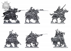Солдатики из пластика Тевтонский орден. Конные рыцари (6шт, цвет - серебряный, б/к), Воины и битвы