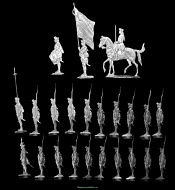 Миниатюра из металла Прусские мушкетеры в строю, Семилетняя война, 30 мм, Berliner Zinnfiguren - фото