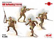 Сборные фигуры из пластика Пехота США, 1918 г. I МВ, 4 фигуры, (1/35) ICM - фото