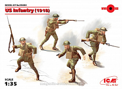 Сборные фигуры из пластика Пехота США, 1918 г. I МВ, 4 фигуры, (1/35) ICM