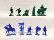 Солдатики из пластика Ледовое побоище.Тевтоны (5 шт, зеленый) + Русская дружина (5 шт синий) - фото