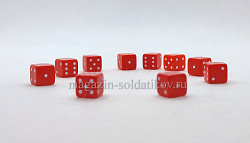 Набор из 10 кубиков D6, 10 мм. Красный с белыми точками в блистере