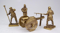 Миниатюра из бронзы Артиллерия конкистадоров (набор 3 фигурки и пушка) 40 мм, Бронзовая коллекция