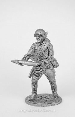 Миниатюра из олова Артиллерист со снарядом к 76-мм дивизионной пушке, 1941-43 гг. СССР, 54мм. EK Castings