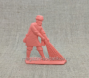 Солдатики из пластика Киевская Русь. Мирный житель. Рыбак Болтух с сетью (розовый), Воины и битвы - фото