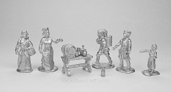 Сборные фигуры из металла Средние века, набор №1 (5 фигур + аксессуары) 28 мм, Figures from Leon