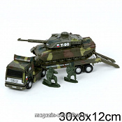 Масштабная модель в сборе и окраске Трейлер военный с танком на прицепе (звук.), Технопарк 1/43 - фото