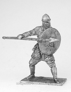 Миниатюра из олова 004 РТ Ополченец легковооруженный с копьем, 54 мм, Ратник