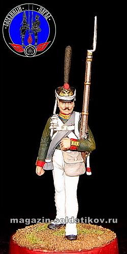 Сборная миниатюра из металла Рядовой лейб гвардии Семёновского полка 1812 г, 1:30, Оловянный парад
