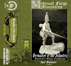Сборная миниатюра из смолы Russian Grenadier infantry regiment, Swiss campaign 75 мм (1:24) Medieval Forge Miniatures (C-75-119) (C-75-119)