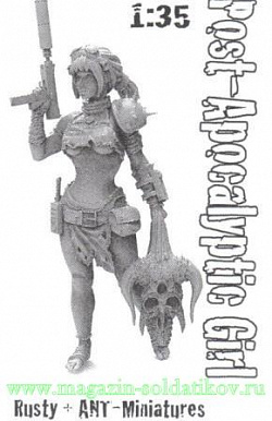 Сборная фигура из смолы Post-Apocalyptic Girl with monster head/with butcher's cleaverl (1/35) Ant-miniatures