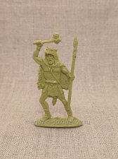 Материал - двухкомпонентный пластик Кроманьонец №4, с копьем и топором, 54 мм (смола, св.зеленый), Воины и битвы - фото