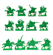 Солдатики из пластика Русское войско. Конная дружина. (12 шт, зеленый) Воины и битвы - фото