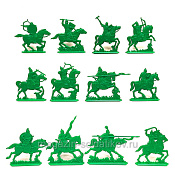 Солдатики из пластика Русское войско. Конная дружина. (12 шт, зеленый) Воины и битвы - фото