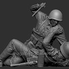 Сборная фигура из смолы Схватка красноармейца с солдатом Вермахта. 1941-42 г., 1:35, SOGA miniatures (SM 3018) (SM 3018)