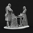Сборная миниатюра из смолы Средневековый рынок «Почем мясо?» (2), 75 мм, Altores studio (F-54-125) (F-54-125)