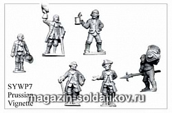 Фигурки из металла SYW P7 Прусские мушкетёры с лацканами, командование (28 мм) Foundry