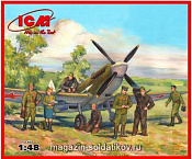 Сборная модель из пластика Спитфайр LF.IXE с советскими пилотами и техниками ВВС (1/48) ICM - фото