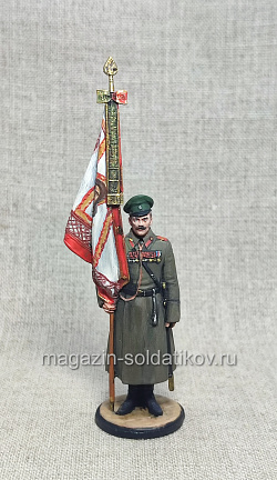 Миниатюра из олова Подпрапорщик с полковым знаменем 1916 г., 54 мм, Студия Большой полк (ИЛ2742.13.02.54) (ИЛ2742.13.02.54)