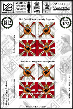 Знамена бумажные 1:72, Россия 1812, 5ПК, ГвПД, 1БР (BMD_COL_RUS_22_011) (BMD_COL_RUS_22_011)