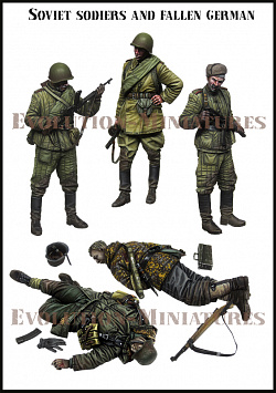Сборные фигуры из смолы Советские солдаты и павший немецкий солдат 1/35 Evolution