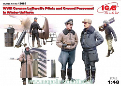 Сборные фигуры из пластика Пилоты и техники ВВС Германии (зимний вариант) 2МВ, фигуры (1/48) ICM