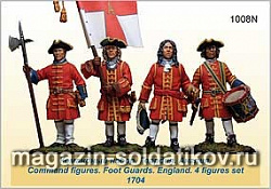 Сборная миниатюра из металла Командный набор. Гвардия. Англия. 1704 г. 4 фигурки (40 мм) Драбант