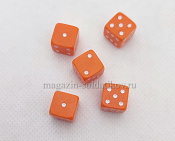1233 Набор из 5 кубиков D6, 16мм. Оранжевый с белыми точками в блистере