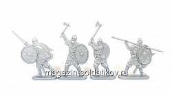 Солдатики из пластика Доп. Викинги. Дружина ярла (4 шт, серебро) 52 мм, Солдатики ЛАД