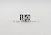 Кубик D6, 16 мм. Белый с черными точками в блистере - фото