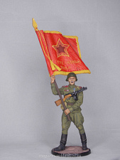 Миниатюра в росписи Старшина Красной Армии с полковым знаменем. 1943-45 гг. СССР, 1:32, Сибирский партизан. - фото