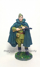 Красноармеец-автоматчик в плащ-палатке, 1943-45 гг. СССР 54мм - фото