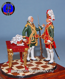 Сборная миниатюра из металла Обер-офицер и унтер-офицер лейбкомпании 1742 г, 1:30, Оловянный парад
