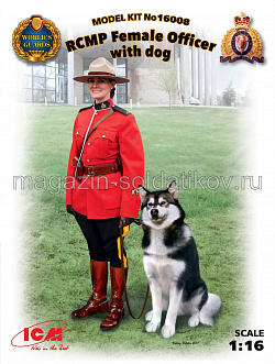 Сборная фигура из пластика Офицер Королевской Канадской Конной Полиции с собакой 1:16 ICM