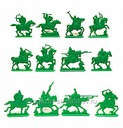 Солдатики из пластика Русское войско. Конная дружина. (12 шт, зеленый) Воины и битвы - фото