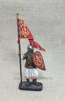 Миниатюра из олова Русский воин со стягом, 1380 г. 54 мм, Студия Большой полк (ИЛ2331.08.04.54) (ИЛ2331.08.04.54)