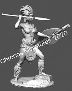 Сборная фигура из смолы Миры Фэнтези: Зулусская женщина - воин, 75 мм Chronos Miniatures