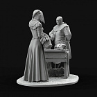 Сборная миниатюра из смолы Средневековый рынок «Почем мясо?» (2), 75 мм, Altores studio (F-54-125) (F-54-125)