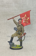 Краснофлотец морской пехоты с флагом (гюйсом), 1943-45гг., 54 мм - фото