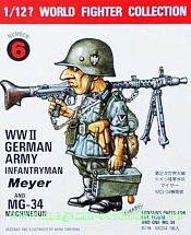 Сборная миниатюра из пластика FT 6 Немецкий солдат ВМВ и пулемет MG-34, 1:12, FineMolds - фото
