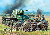 Сборная модель из пластика Сов. танк Т-34/76 с минным тралом (1/35) Звезда - фото
