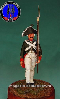 Сборная миниатюра из металла Гренадер (мушкетёр) Преображенского полка 1799 г, 1:30, Оловянный парад
