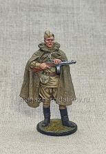 Красноармеец-автоматчик в плащ-палатке, 1943-45 гг. СССР, Красный фронт, 54 мм - фото