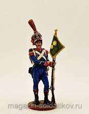 Миниатюра из олова Сержант карабинеров 8-го легкого полка с ротным фаньеном, Студия Большой полк - фото