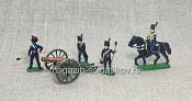 Солдатики из пластика в росписи Французская пушка с расчетом, набор - 5 шт., Italeri - фото