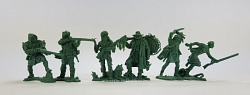 Солдатики из мягкого резиноподобного пластика Трапперы, набор 6 шт, зеленый цвет 1:32, Солдатики Публия