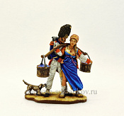 Миниатюра из олова Французский гренадер и крестьянка 1812 г., 54 мм, Студия Большой полк - фото
