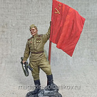 Гвардии ефрейтор пехоты Красной Армии с советским флагом, Красный фронт, 54 мм (КФ-004) (КФ-004)