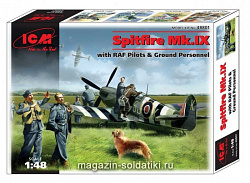 Сборная модель из пластика Spitfire Mk.IX with RAF Pilots & Ground Personnel (1/48) ICM
